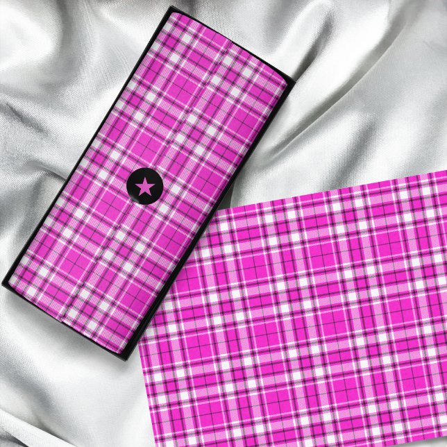 Papel De Seda Tartan - Preto Branco Rosa Quente (Tartan - Hot Pink White Black Tissue Paper by Leapfroglisics Shop)