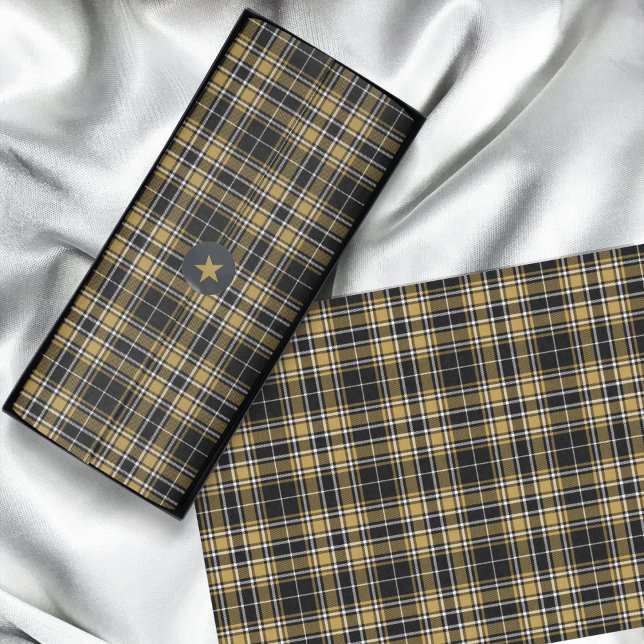 Papel De Seda Tartan - Preto CarameloOuroBranco (Tartan - Black CaramelGold OffWhite Tissue Paper by Leapfroglisics Shop)