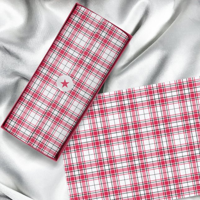 Papel De Seda Tartan - Preto Vermelho Branco (Tartan - White Red Black Tissue Paper by Leapfroglisics Shop)