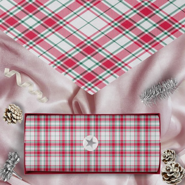 Papel De Seda Tartan - Vermelho Branco e Verde (Tartan - White Red and Green Tissue Paper by Leapfroglisics Shop)