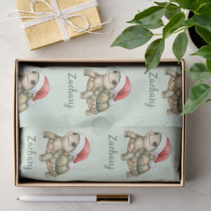 Papel De Seda Tartaruga de Natal com Chapéu de Papai Noel em Aqu