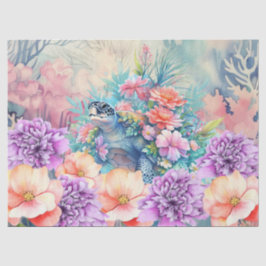 Papel De Seda Tartaruga do Mar Tropical e Florestas de Aquarela