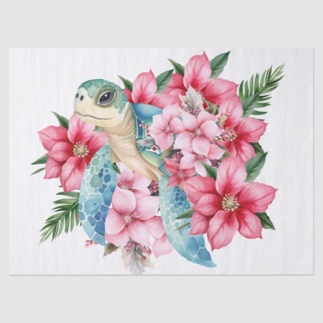 Papel De Seda Tartaruga do Mar Whimsso e Florestas Rosa (Frente )
