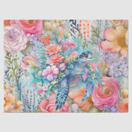 Papel De Seda Tartaruga Floral e Flores Rosa