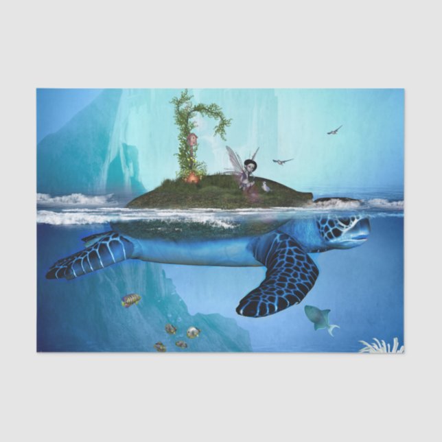 Papel De Seda Tartaruga incrível com fada e pássaros (Frente )
