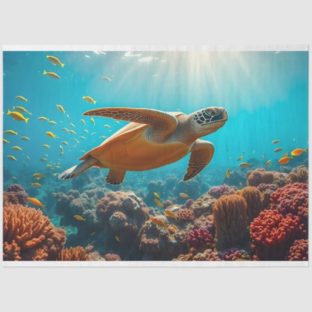 Papel De Seda Tartaruga marinha e muitos peixes pequenos submari (Frente )