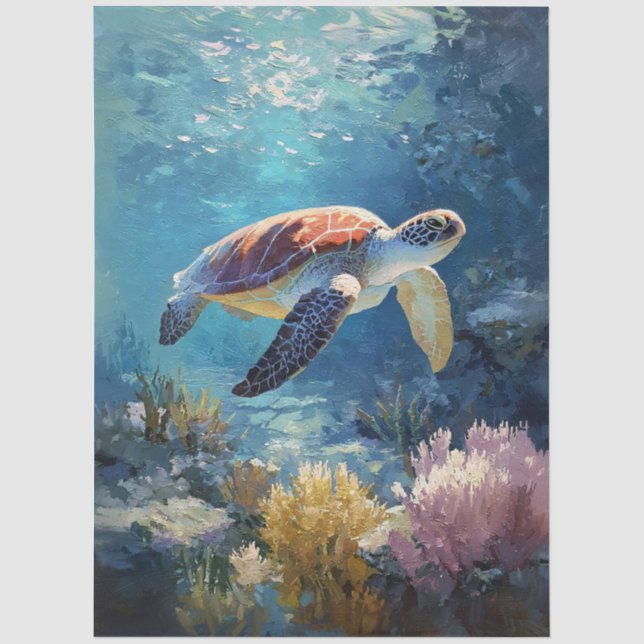 Papel De Seda Tartaruga Marinha Relaxada Nado Decoupage (Frente )