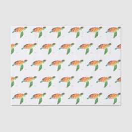 Papel De Seda Tartaruga marítima sob o mar Aquarela Oceano Náuti