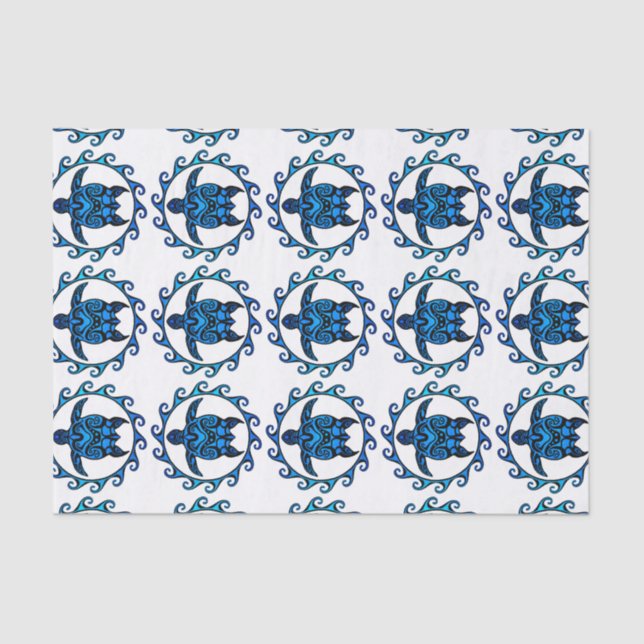 Papel De Seda Tartaruga tribal azul Sun (Frente )