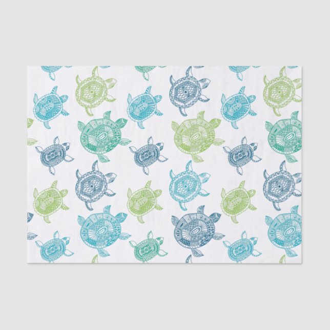 Papel De Seda Tartarugas azuis e verdes (Frente )