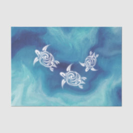 Papel De Seda Tartarugas brancas no oceano azul Aquarela Costeir