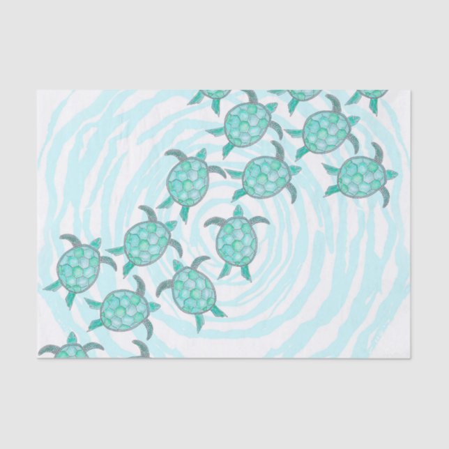 Papel De Seda Tartarugas de mar da cerceta da aguarela em (Frente )