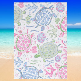 Papel De Seda Tartarugas Marinhas Aquarela Oceano Costeiro