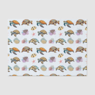 Papel De Seda Tartarugas marinhas, Peixes de Coral Azul-Vida Mar