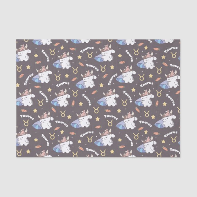 Papel De Seda Taurus Dreams - Padrão Zodiac Bunny Sonolento (Frente )