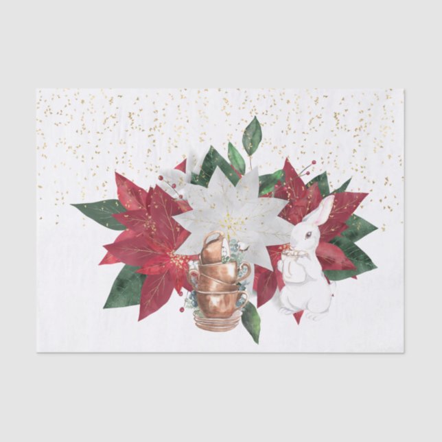 Papel De Seda Tea Cups Poinsettia Rabbit Natal (Frente )