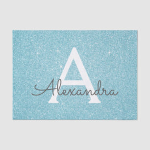 Papel De Seda Teal Aqua Blue Glitter e Sparkle Monogramas