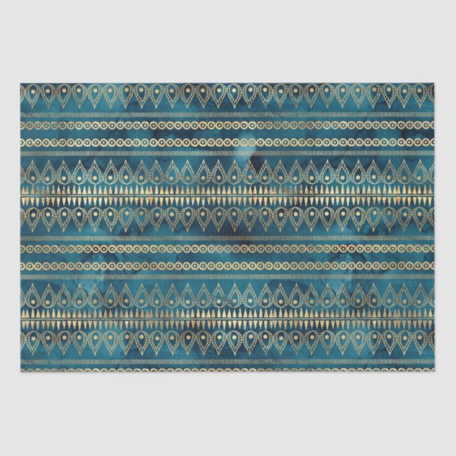 Papel De Seda Teal Blue Dourado Boho (Frente )