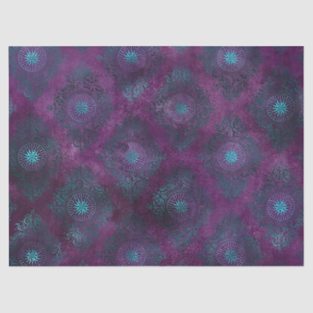 Papel De Seda Teal Damask on Purple Decoupage (Frente )