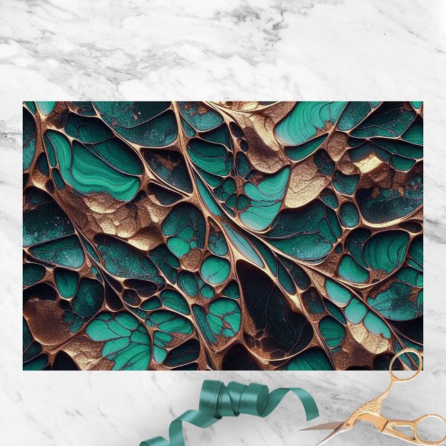 Papel De Seda Teal Elegante e Veias Orgânicas Abstrato Douradas (Criador carregado)