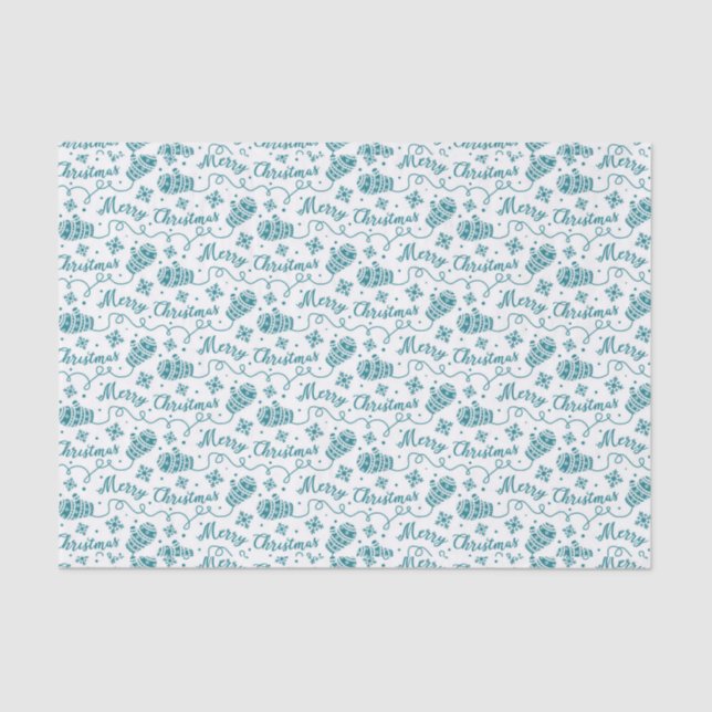 Papel De Seda Teal Mittens e Snowflake Padrão de Natal (Frente )
