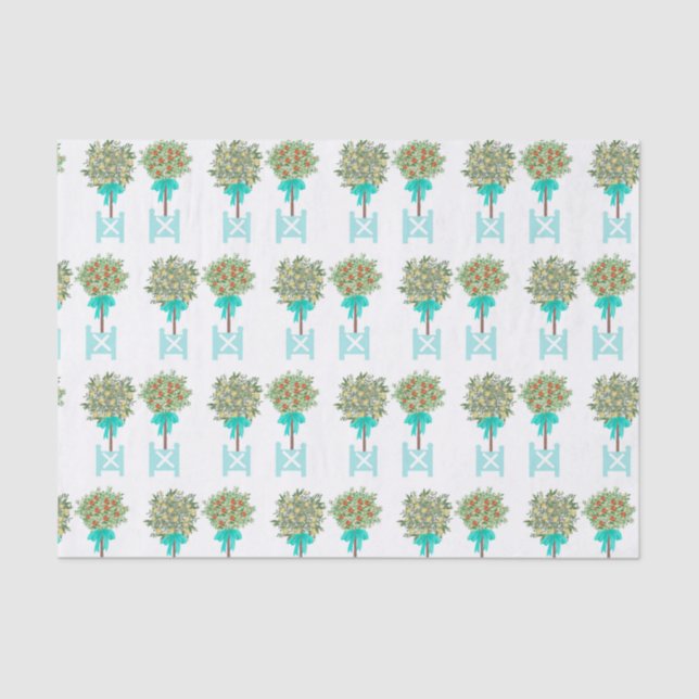 Papel De Seda Teal Orange Topiary Robin's Egg Blue (Frente )