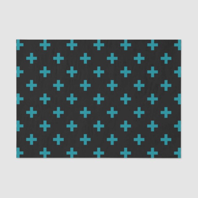 Papel De Seda Teal polka cruza em preto (Frente )