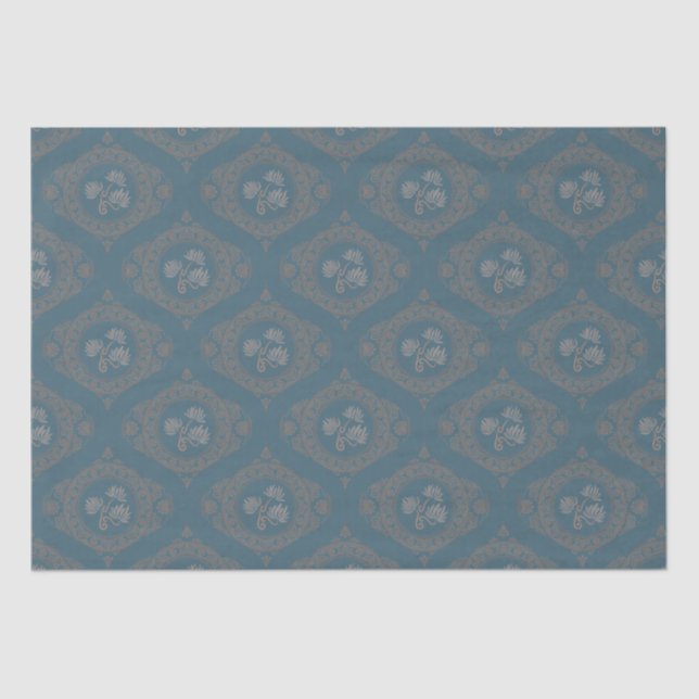 Papel De Seda Teal Tapeçaria Rococo Mandala Elegante Ogee Damask (Frente )