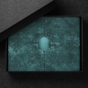 Papel De Seda Teal Velvet Damask   Grunge Verde Escuro Floral