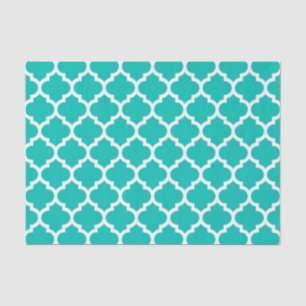 Papel De Seda Teal White Quatrefoil marroquino Trellis Padrão #