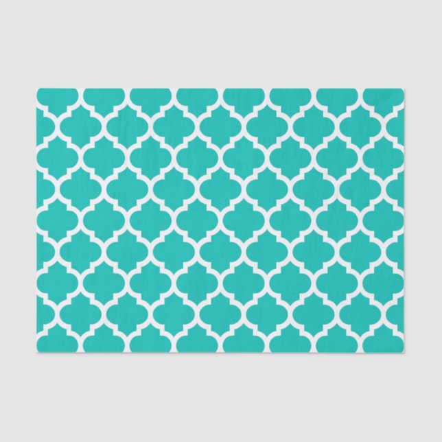 Papel De Seda Teal White Quatrefoil marroquino Trellis Padrão #5 (Frente )