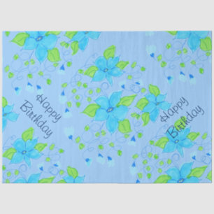 Papel De Seda Tecido Bonito Azul Floral