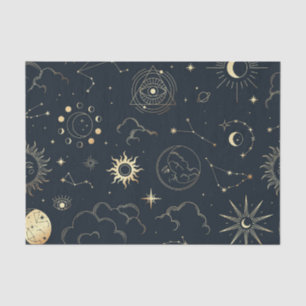 Papel De Seda Tecido celestial Sun e Moon Mystical Elements P