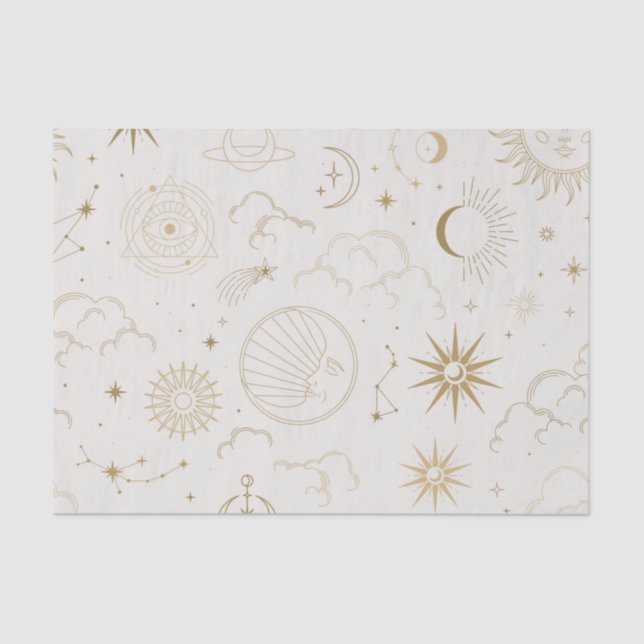 Papel De Seda Tecido celestial Sun e Moon Mystical Elements P (Frente )