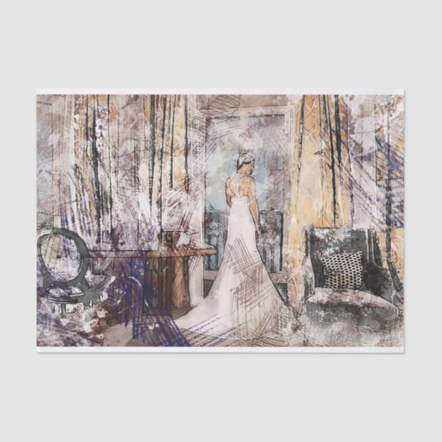 Papel De Seda Tecido de Decoupage do Dia do Casamento (Frente )