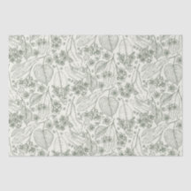Tecido de Decoupage Floral de Folha Verde Vintage