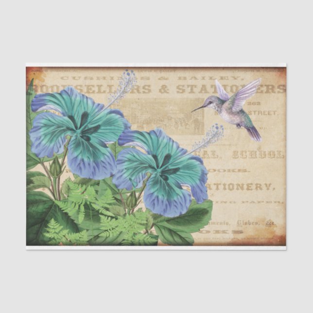 Papel De Seda Tecido de dissociação da vinheta Floral Hummingbir (Frente )