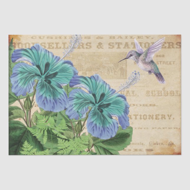 Papel De Seda Tecido de dissociação da vinheta Floral Hummingbir (Frente )