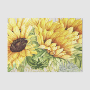 Papel De Seda Tecido de girassol com fundo de imagem de madeira