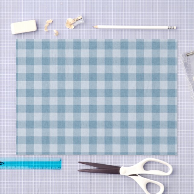 Papel De Seda Tecido de Linho Xadrez Búfalo Gingham Azul Pó (Arte )