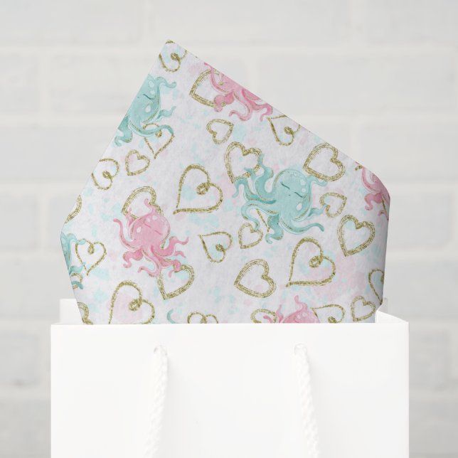 Papel De Seda Tecido de padrão de polvo de amor de praia (Sacola de presentes)