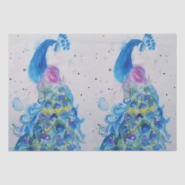 Papel De Seda Tecido de pintura de cor aquosa azul-pavão (Frente )