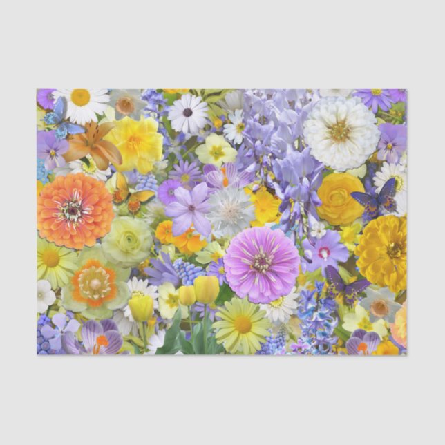 Papel De Seda Tecido embebido - Flores e Borboletas (Frente )