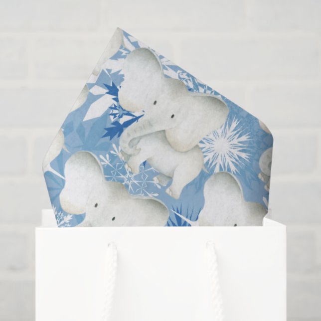 Papel De Seda Tecido floco de neve com padrão de elefante branco (Sacola de presentes)