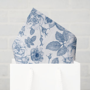Papel De Seda Tecido floral branco azul elegante do partido do