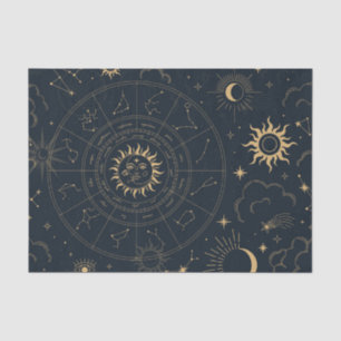 Papel De Seda Tecido Místico Celestial Sun e Lua Pa