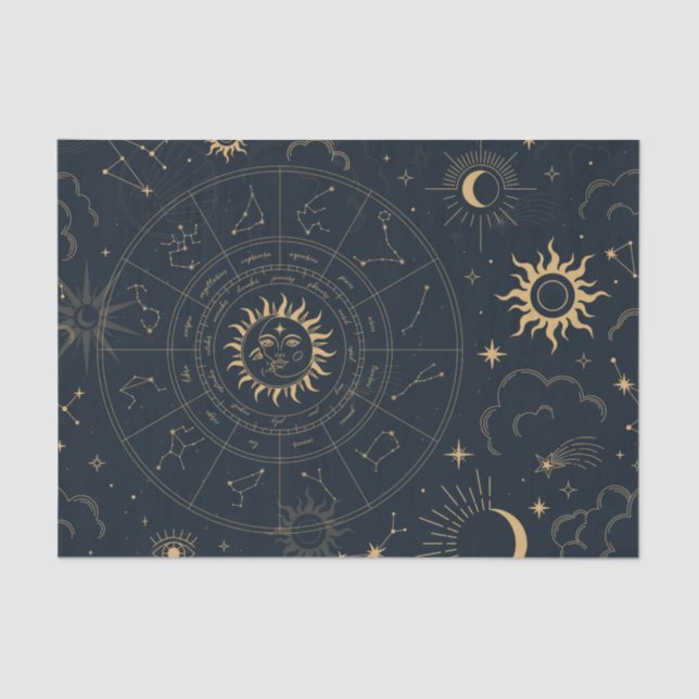 Papel De Seda Tecido Místico Celestial Sun e Lua Pa (Frente )