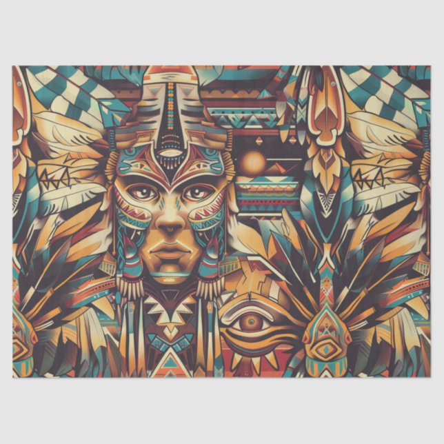 Papel De Seda Tecido Molhado "Mesoamerican Motif" de Teal Vibran (Frente )