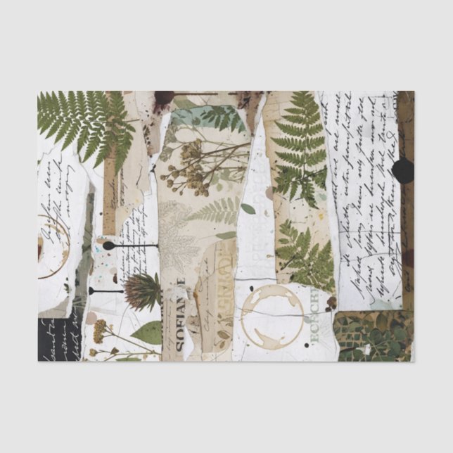 Papel De Seda Tecido para Colagem Artesanal: -Botânico (Frente )