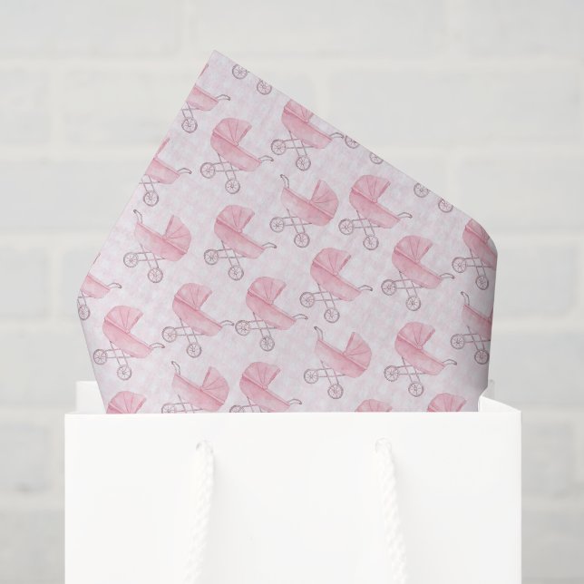 Papel De Seda Tecido para Decoupage de Carrinho de Bebê Rosa, Ch (Sacola de presentes)